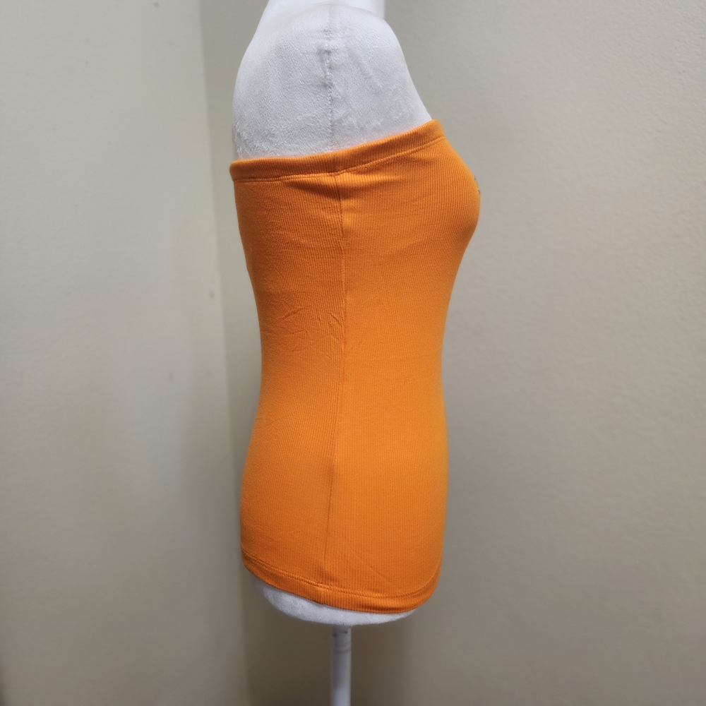 💐Vtg Y2K Bebe Sport Tube Top L Orange Ribbed Rhinestone Bling USA Deadstock - Picture 6 of 14